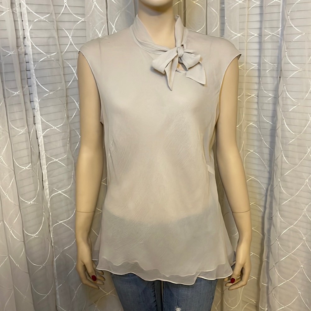 Speigel- Nude Silk Flowy Sleeveless Tie Neck Blouse